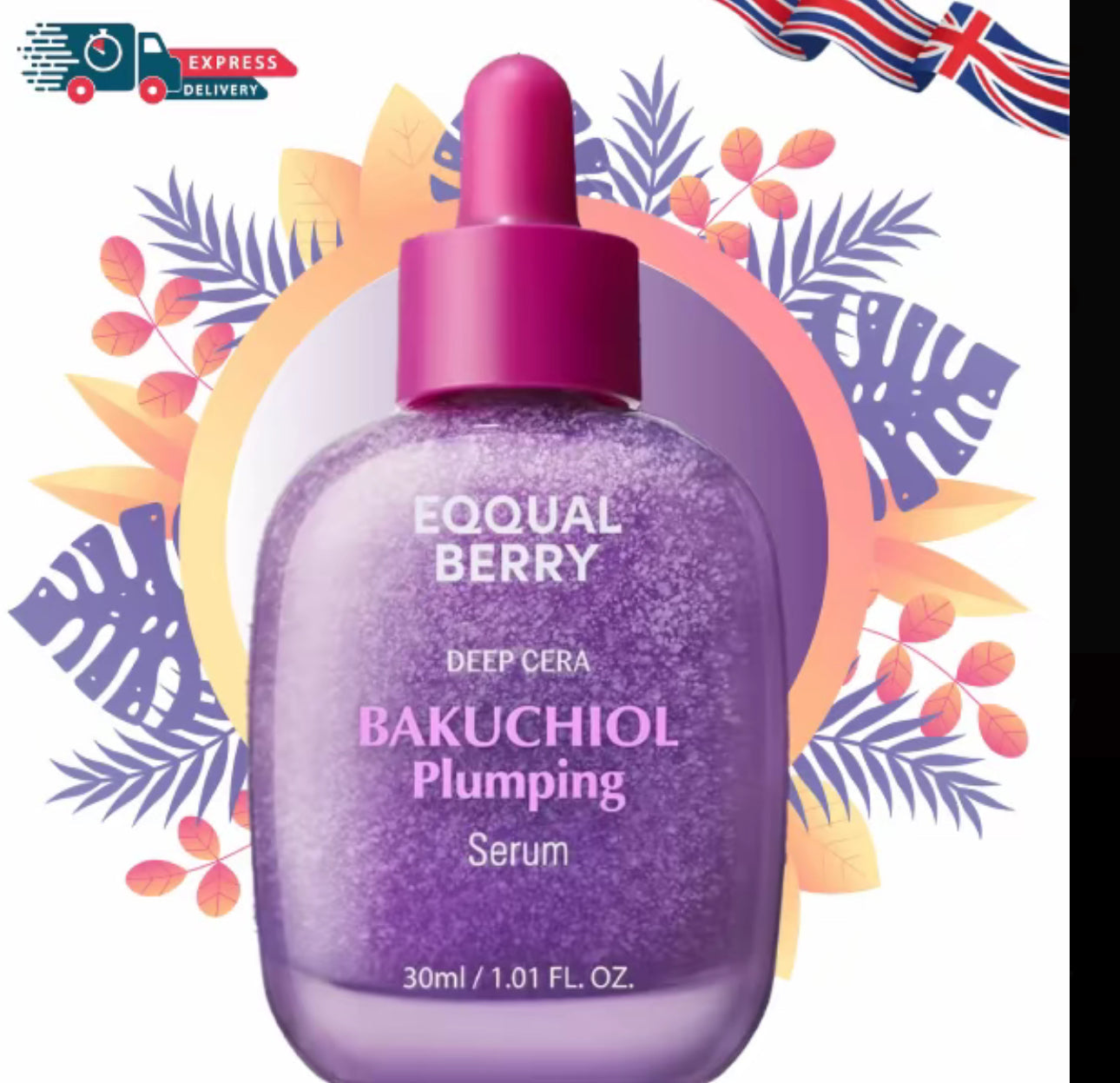 EQQUALBERRY Bakuchiol Plumping Serum - Natural Retinol Alternative for Sensitive Skin 1.01 oz / 30 ml