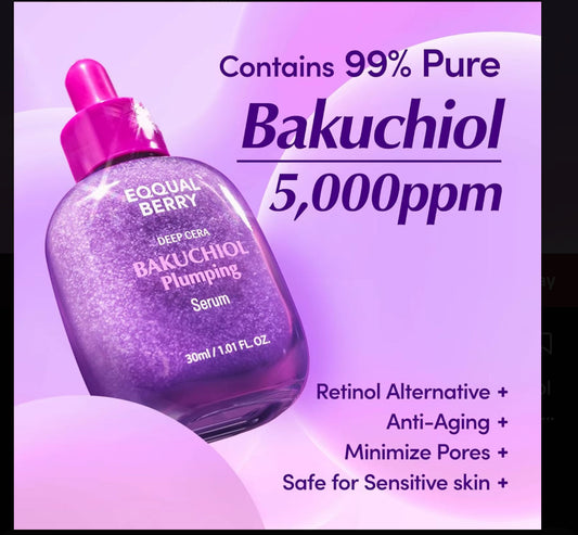 EQQUALBERRY Bakuchiol Plumping Serum - Natural Retinol Alternative for Sensitive Skin 1.01 oz / 30 ml
