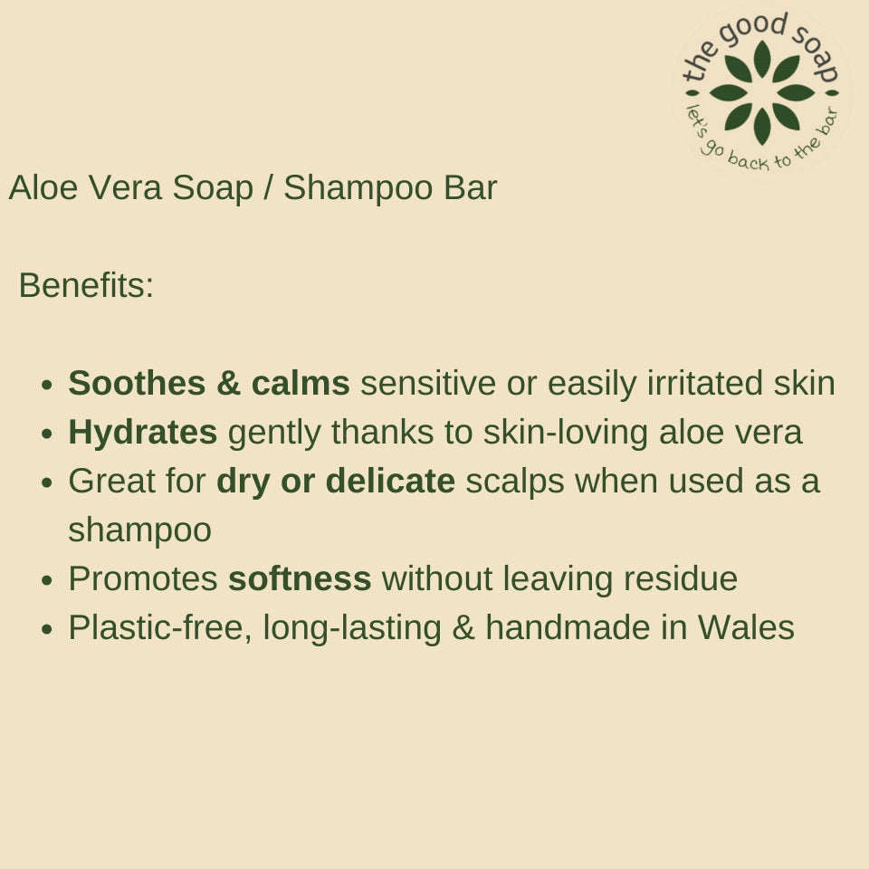 Aloe Vera Bar - Gentle Soap and Solid Shampoo for Sensitive Skin